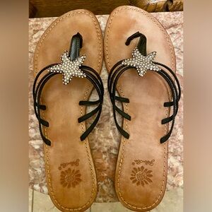 YELLOW BOX Embellished Starfish Black Leather Sandals: Genuine leather; size 9.